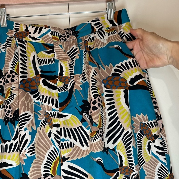 NWT Terea By Andrea Pitter High Waisted Crane Print Pants Enamel Blue Women’s L - Picture 6 of 11